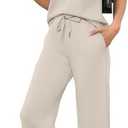 Saloogoe Two Piece Sets for Women Summer Outfits Lounge Sets V Neck Tops Wide Leg Pants Woman Vacation Travel Outfits, Large