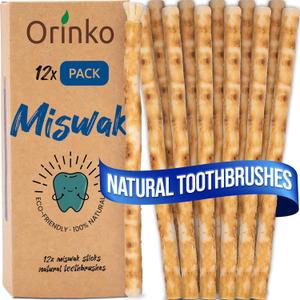 12 Miswak Sticks for Teeth - 100% Natural Miswak Toothbrush - Cleaning, Disinfecting and Whitening - Salvadora Persica Stick Ecological, Biodegradable and Vegan - Ebook Provided