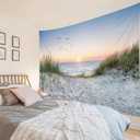 HVEST Ocean Beach Tapestry Wall Hanging, Sunset Seabird and Beach with Grass Wall Hanging Tapestry Natural Landscape Tapestry for Bedroom Living Room Dorm Decoration Wall Decor, 80x60 Inches
