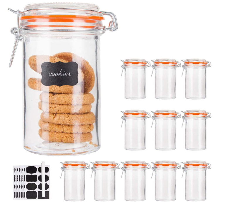 Encheng Glass Jars With Airtight Lids, 16 oz Glass Jars With Leak Proof Rubber Gasket,Wide Mouth Mason Jars With Hinged Lids For Kitchen Canisters,Glass Storage Containers 11 Pack