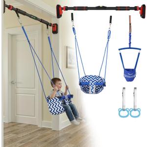 Kids Doorway Jumper Swing & Pull-Up Bar Gym, Fits 38"-45" Hallway Doorway, 4-in-1 Indoor Exercise & Play Equipment for Toddlers & Kids