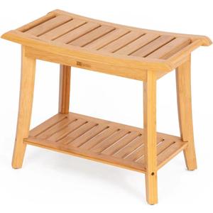 Unibambou Bamboo Shower Bench with Storage Shelf, Spa Bath Chair for Bathroom, Seat or Organizer for Living Room, Bedroom and Garden - Great for All Ages Unisex Elderly (Large, Natural)