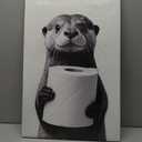 DCMVJHZV Funny Bathroom Wall Art Cute Otter Canvas Wall Decor Black and White Farmhouse Animal Pictures Prints Modern Bathroom Humor Painting Wall Decor Ready to Hang(12"x16")