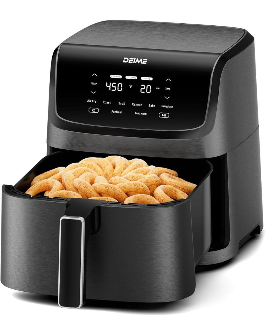 DEIME Air Fryer 7.2 QT 1700W Oilless Oven Healthy Cooker Air Fryers Large Capacity with 8 Presets, LCD Touch Screen, Customerizable Cooking, Non-Stick Basket (Black)