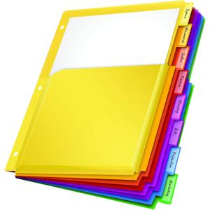 Oxford Binder Dividers with Pockets, 3 Pack, 8 Multicolor Tabs with Inserts, Pockets Expand 1/4", Flexible Lightweight Plastic Dividers for 3 Ring Binders