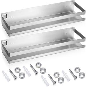 Lallisa 2 Pieces Stainless Steel Shelf Bathroom Shower Floating Shelves Wall Mounted Shower Caddy Basket Shelf Storage Organizer Shelves for Bathroom, Kitchen, Living Room(11.81 Inch/ 30 cm,Silver)