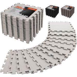 AIRHOP 18 Tiles Gym Floor Mat, EVA Foam Puzzle Gym Mat, High-Density Interlocking Foam Floor Tiles for Home Gym, Play Workout Garage Kitchen Flooring (12"L x 12"W x 0.4"Th, Beige | 18 Tiles |18 Sq Ft)