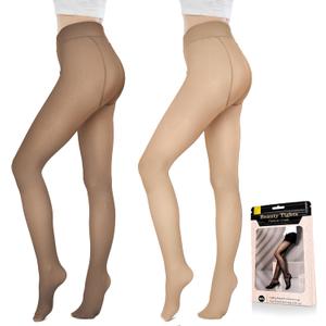 Fleece Lined Tights Sheer Women - Fake Translucent Warm Pantyhose Leggings Sheer Thick Tights for Winter (L)