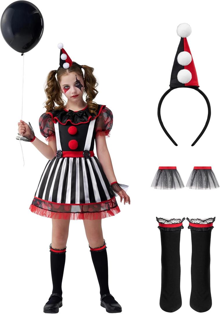 Spooktacular Creations Clown Costume for Girls, Halloween Evil Clown Costume for Kids, Halloween Role Play & Dress Up (Medium(7-8 yrs))