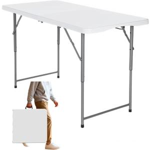 FoldingTable 4 Foot Portable Heavy Duty Plastic Table and Adjustable Height Folding with Carrying Handle,Indoor Outdoor with Kids Table, Picnic,Party,Camping White