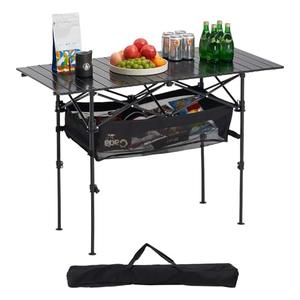 VEVOR Folding Camping Table, Portable Roll Up Side Tables, Lightweight Aluminum Beach Table for Outdoor BBQ Tailgating Picnic, Travel (47 inch-Black)