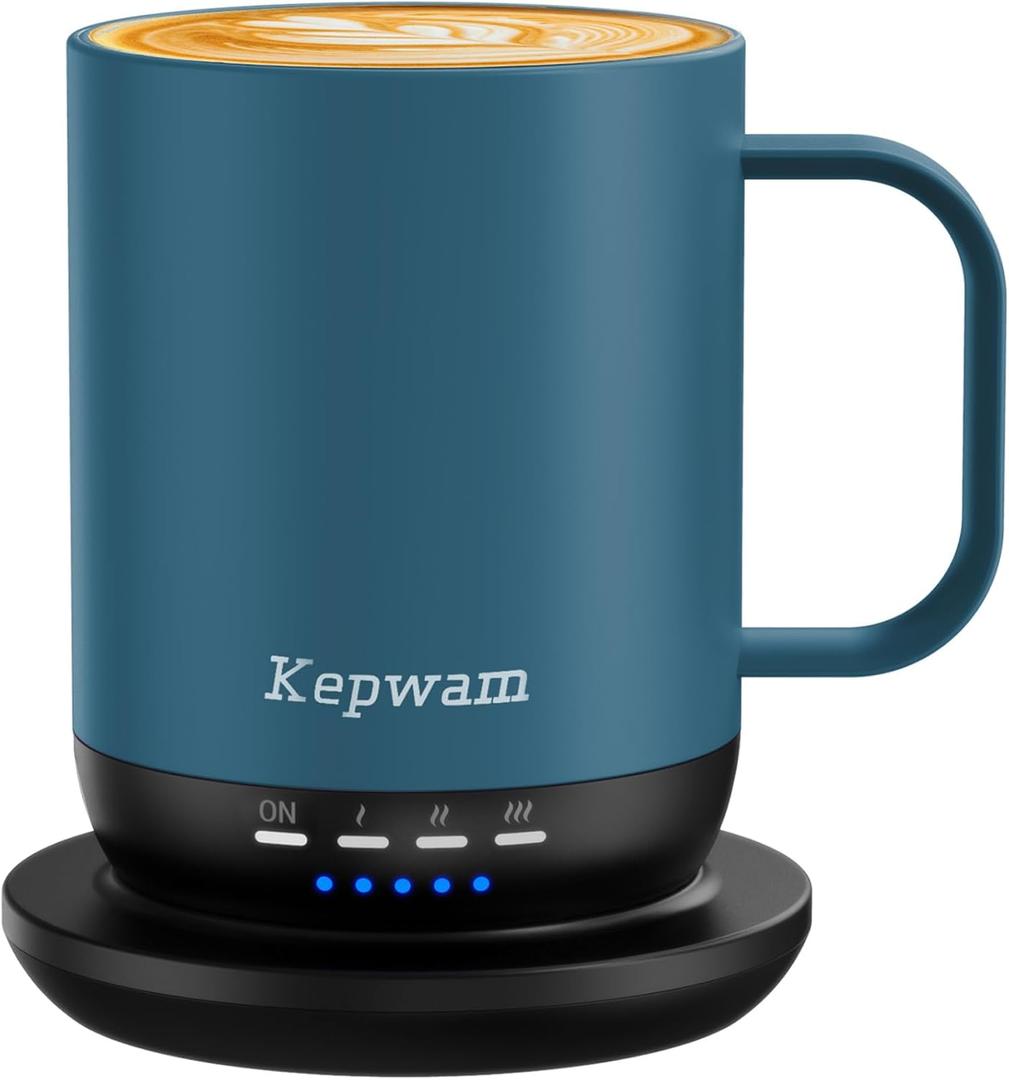 Kepwam Heated Coffee Mug T1-14oz Fast Heating & Longer Battery Life Self Heating Coffee Mug Hot to 149 - Touch & App Controlled Mug Coffee and Hot Beverage Warmer, Gifts for Women and Men (Steel Blue)