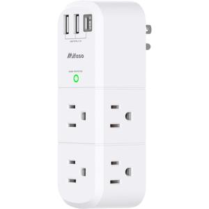 Outlet Extender with Rotating Plug, Mifaso Surge Protector 6 AC Multi Plug Wall Outlets and 3 USB Ports, 1800 Joules, 3-Sided Swivel Power Strip Spaced Splitter for Home, Travel, Dorm Room Essentials (White), Size: 2A1C, 1 Pack