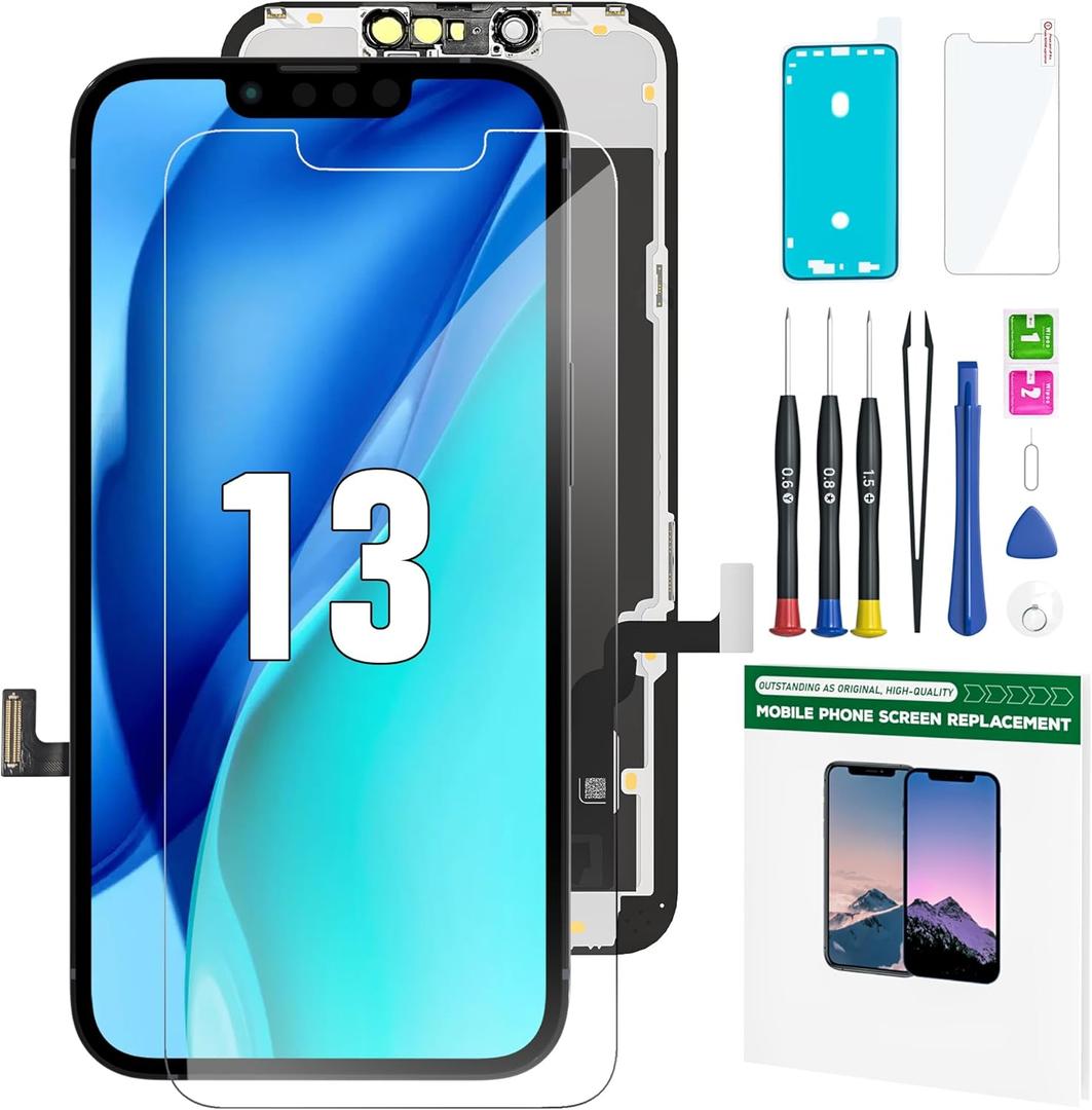 iPhone 13 Screen Replacement Kit 6.1" LCD Display 3D Touch Full HD Digitizer Full Assembly Repair Kits Screen Protector for A2633 A2482 A2631 A2634 A2635 (not for 13 Mini,Pro,Promax)