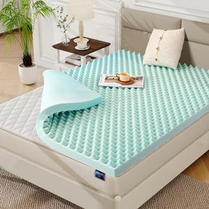 2 Inch Queen Size Egg Crate Cooling Gel Memory Foam Mattress Topper, Convoluted Bed Topper for Pressure Relief and Enhanced Airflow, CertiPUR-US Certified