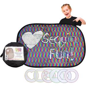 Meavia Reversible Sequins Wall Sensory Fun Toy W/ Shape Stencils & Travel Case, Jumbo Size 40 x 27 Inches