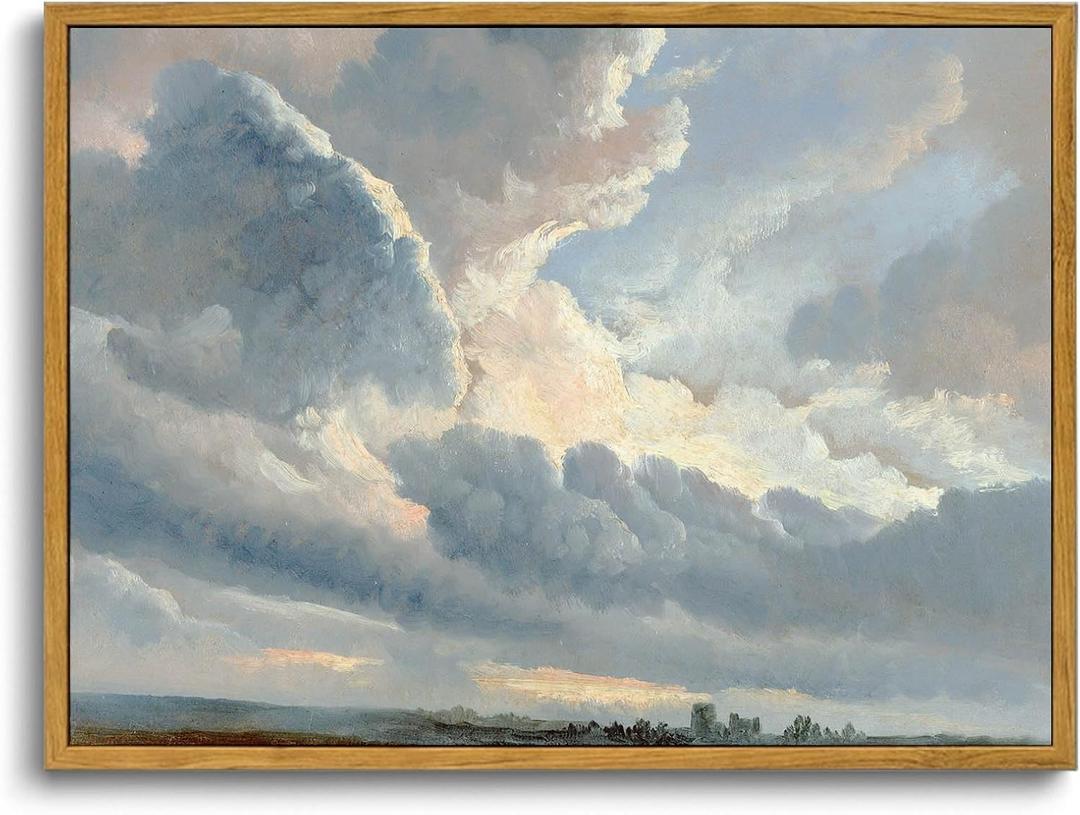 OIQArtOIQ Vintage Landscape Canvas Wall Art Framed Natural Scenery Painting Artwork Prints France Country Wilderness Farmhouse Decor Pictures Kitchen Bedroom Living Room Bathroom (8x10 in, Cloud)