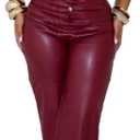 Molilove Womens Leather Jumpsuit Sexy Sleeveless Button Top Bodycon Jumpsuit Faux Leather Cargo Pants Romper Party Clubwear (Small, Wine)