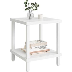 MMEOLUOOK Large End Table Square Side Table Modern Sofa Table 20 Inch Industrial Coffee Table NightStand with 2-Tier Storage Shelf for Living Room Bedroom White MLBZ06W