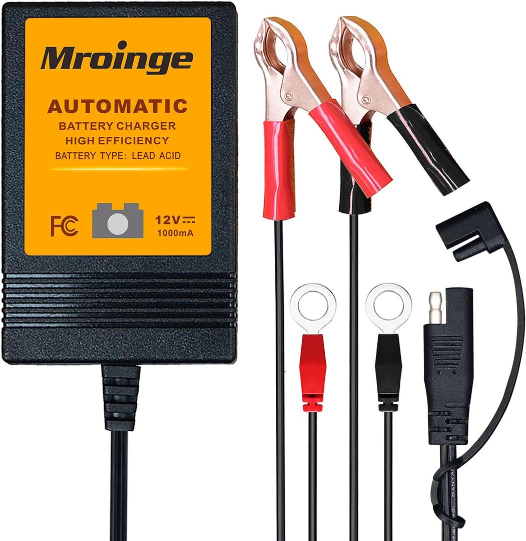 Trickle Charger 12V 1000mA Smart Battery Charger & Maintainer and Automatic Float Charger for Motorcycle, ATV, Lawnmowers and More
