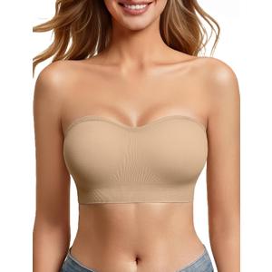 Strapless Bras for Women Non-Slip Bandeau Bra Push Up Invisible Bralettes Seamless Wireless No Underwire Padded Tube Top Bra L