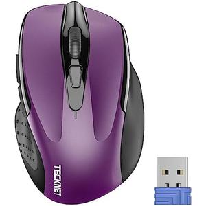 TECKNET Wireless Mouse, 2.4G Ergonomic Optical Mouse, Computer Mouse for Laptop, PC, Computer, Chromebook, Notebook, 6 Buttons, 24 Months Battery Life, 2600 DPI, 5 Adjustment Levels, Purple 