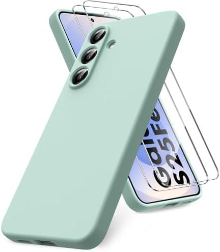 Vansdon for Samsung Galaxy S25 FE Case, Soft TPU Liquid Silicone Phone Case with 2 Screen Protectors, Military-Grade Protection Shockproof Slim Phone Cover-Mint Green