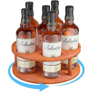 Liquor Rack Coffee Syrup Organizer: Wooden Rotatable Liquor Bottles Organizer Stand, Countertop Liquor Bottles Coffee Syrup Rotating Display Holder