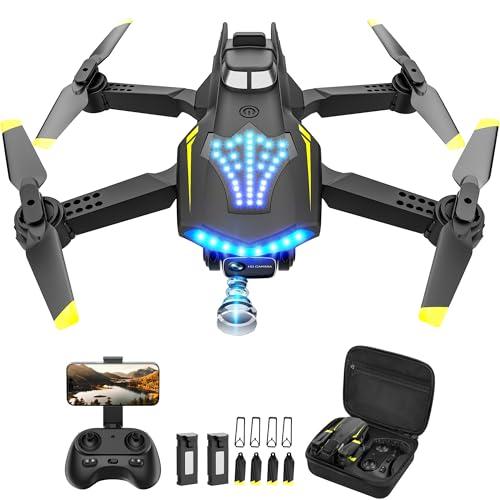 Flymevac Drone with Camera, Dual 720HD, Drone for Kids with Cool Lights, Gestures Control, Vertical Shooting, Waypoint Flight, Gravity Control, 3D Flip, 3-Speeds, Drones for Adults, Beginners, Kids