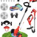 21V Cordless Weed Wacker Battery Operated, 2 X 2.0Ah Electric Weed Eater Battery Powered, 3-in-1 Lightweight Brush Cutter/Grass Trimmer//Lawn Mower with Removable Moving Wheels & 8 Blades