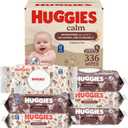Huggies Calm Baby Wipes, Unscented, Hypoallergenic, 6 Push Button Packs (336 Wipes Total) 