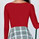 REORIA Women's Basic Sexy V Neck Double Lined Long Sleeve Slimming Going Out Thong Bodysuits Tops (Beige, S)