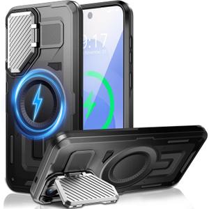 WASTROYAL Camera Stand Case for Galaxy S25 Edge, [Compatible with MagSafe][Lens Cover] 2025 Version Military Grade Protective Soft Case for Samsung Galaxy S25 Edge 6.7" Men Women, (Black)