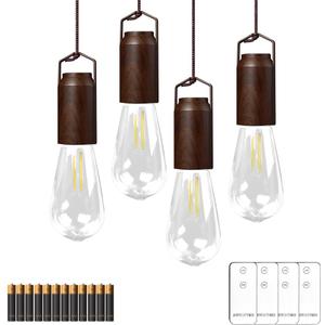 LED Camping Lantern,Rechargeable Retro Metal Camp Light,Battery Powered Hanging Vintage Lamp ,Portable Waterpoor Outdoor Tent Bulb, Emergency Lighting for Power Failure,Outages (8.7 INCH 4 PACKS AAA battery)