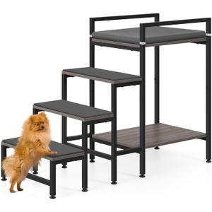 Dog Window Perch Dog Steps for High Beds and Couch, 22''H Non-Slip Stairs for Small Medium Cats, 4 Steps Pet Bunk Bed with Stair, Sturdy Frame