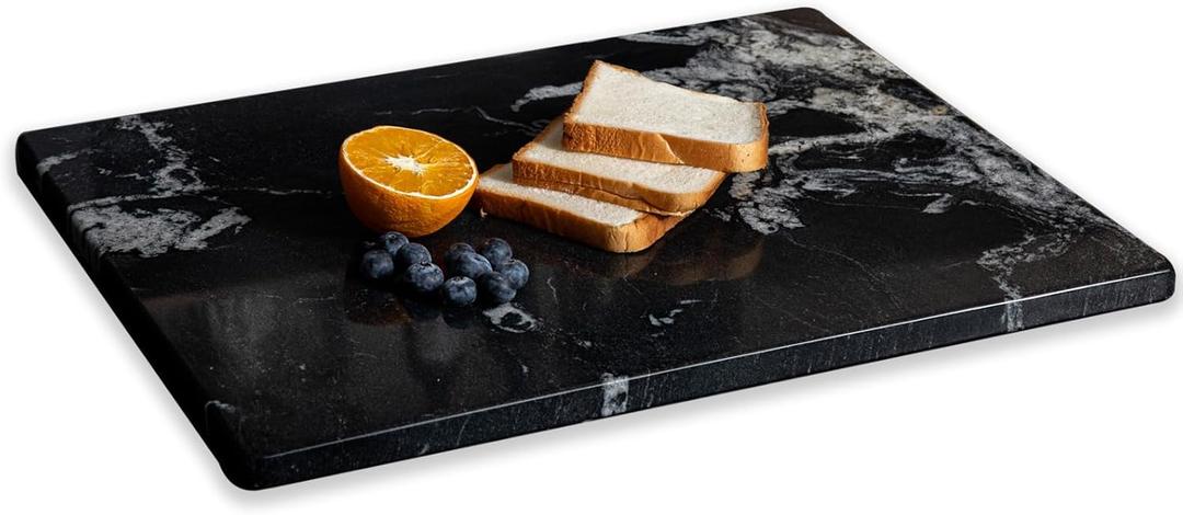 Diflart Natural Marble Stone Cutting Board for Kitchen, 16x20 Inch, Black, Marble Slab Pastry Board Large with Non-Slip Feet for Cheese, Charcuterie, Dough Chocolate, Pack of 1 