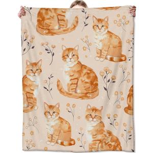 Orange Cat Blanket for Couch, Bed, Sofa - Soft Cozy Throw Blanket for All Seasons - Flannel Plush, Lightweight & Comfy for Adults & Kids - 50'60'
