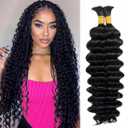 2 Bundles Curly Human Hair for Boho Braids, 18 Inch Natural Color Deep Wave Bulk Braiding Hair