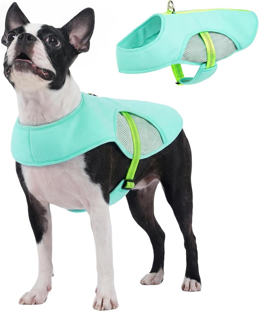 IECOii Reflective Dog Cooling Vest for Hot Weather, Soft Cooling Jacket Summer Dog Cooler Shirt with Leash Ring, Breathable Pet Cool Harness for Outdoor Walking, Hiking, Beach, Turquoise, Size L