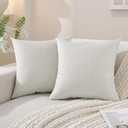 SYSLOON Faux Linen Pillow Covers 20x20 Inch Set of 2, Boho Pillow Covers Couch Pillow Covers Farmhouse Pillow Covers for Living Room Sofa & Bed,Beige White