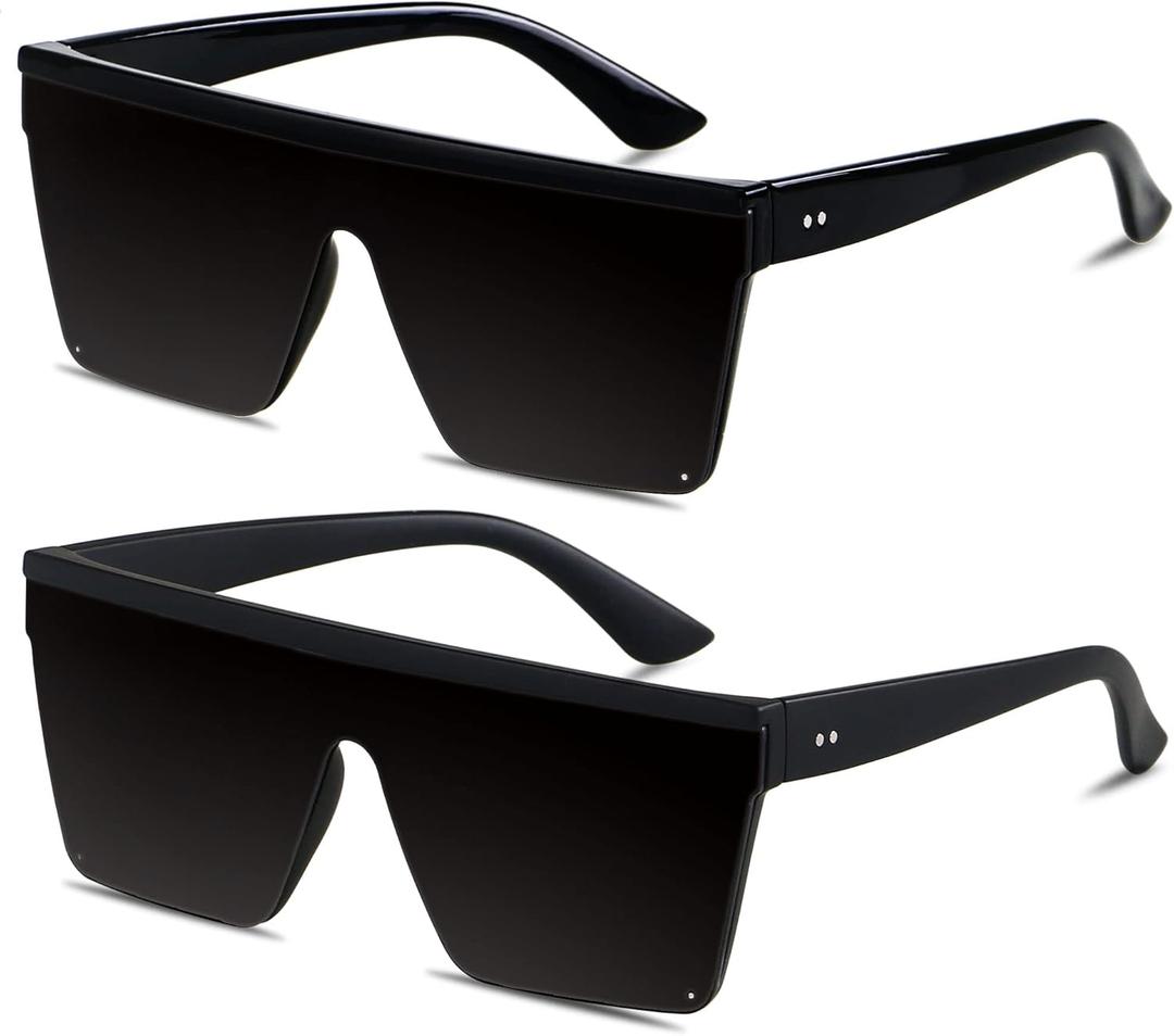 LYZOIT Square Oversized Sunglasses for Women Men Big Flat Top Fashion Shield Large UV Protection Rimless Shades ((Super Dark Lens) Glossy Black + Matte Black | Category 4 Lenses)
