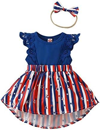Guodeunh Newborn Baby Girl 4th of July Dress Independence Day Outfit Ruffle Lace Romper Sleeveless Top Star Stripe Skirt Set Size 3-6 Months