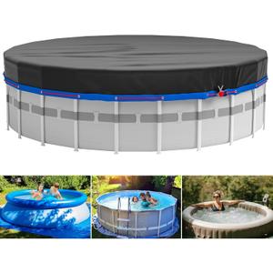 MIXC 12 Ft Round Pool Cover, Solar Covers for Above Ground Pools, Summer Pool Cover Protector with Pool Cover Accessories, Round Hot Tub Cover Ideal for Waterproof and Dustproof (Black)