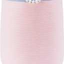 65L Pink Woven Rope Laundry Hamper Basket for Clohtes Boho Tall Rope Baskets for Blanket Large Baby Nursery Hamper for Girls Kids 16"Wide 19"Tall