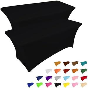 IVAPUPU 2 Pack 6FT Table Cloth for Rectangular Fitted Events Stretch Black Table Covers Washable Spandex Tablecloth Protector for Party, Wedding, Cocktail, Banquet, Festival 72" By 30" By 30"