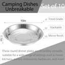 WUWEOT 10 Pack Stainless Steel Dinner Plates, 10" Round Kitchen Metal Dish Plates, Rust-Proof Camping Serving Plates for BBQ, Snack, Salad, Appetizer, Fruit, Cookies