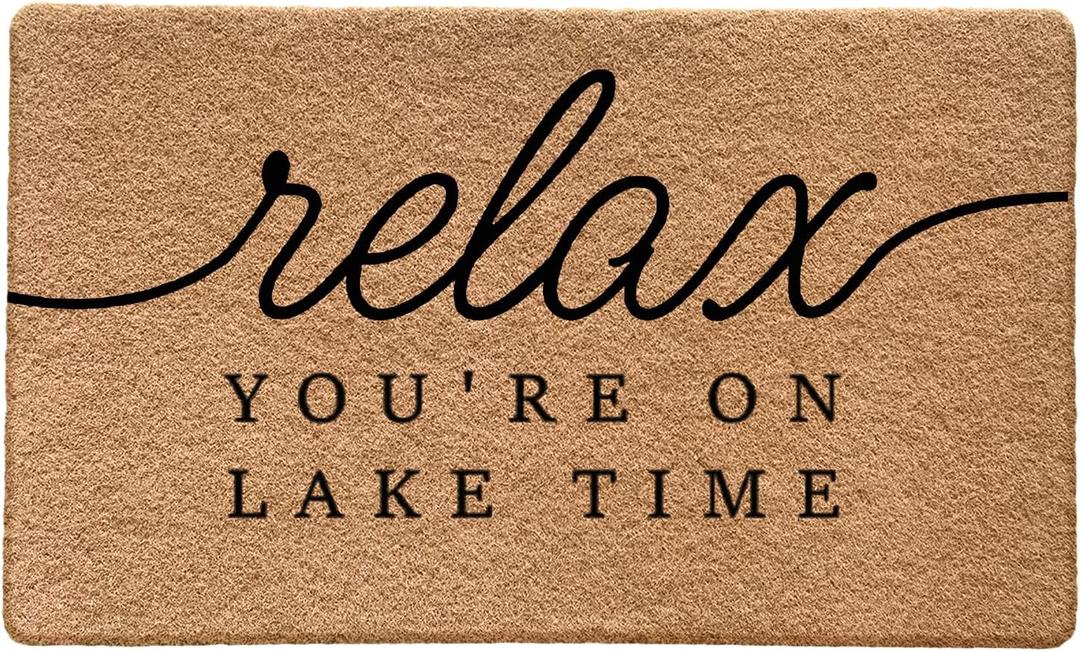 Lake House Decor Door Mat, Relax You're on Lake Time Doormat for Front Door Indoor Outdoor Entrance Porch, Nautical Welcome Mats Doormat Outside, 17x30 Inches