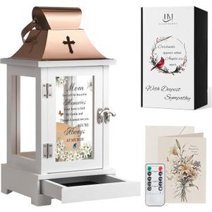 Memorial Gifts for Loss of Mom, Memorial Lantern with Drawer for Keepsakes, Loss of Mother Sympathy Gifts, Bereavement Gifts in Memory of Mom