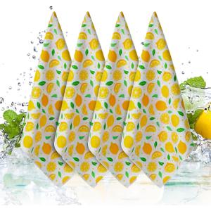 2 x Lemon Kitchen Towels 4 Pack | 16"x28" Absorbent Dish Cloths Set, Super Soft Decorative Towels for Cooking, Cleaning, Drying Dishes - Lemon Print