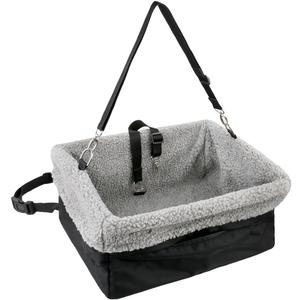 Deluxe Dog Car Seat Fits Pets up to 15lbs, Dog Booster Seat, Padded Cushioning, Adjustable Straps, Metal Frame Encasing, Installs in Seconds, Collapsible Canvas and Easy to Clean (Black-Grey)